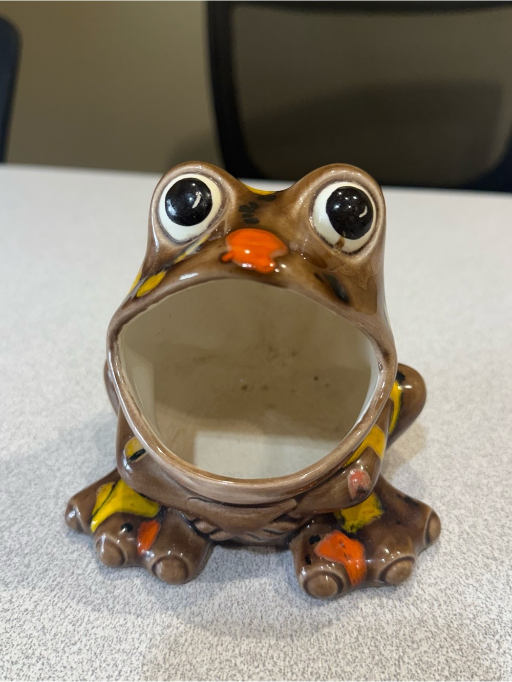 VINTAGE MCM CERAMIC FROG SCRUBBER SPONGE HOLDER GORGEOUS ORANGE BROWN DRIP GLAZE